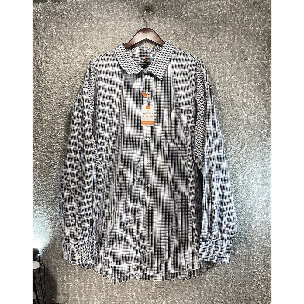Van Heusen Plaid Shirt 4XL Big Tall Stain‎ Shield Shirt Button Down Non-Iron NWT